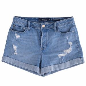 Hollister Blue Jean Shorts Distressed Mid-Rise